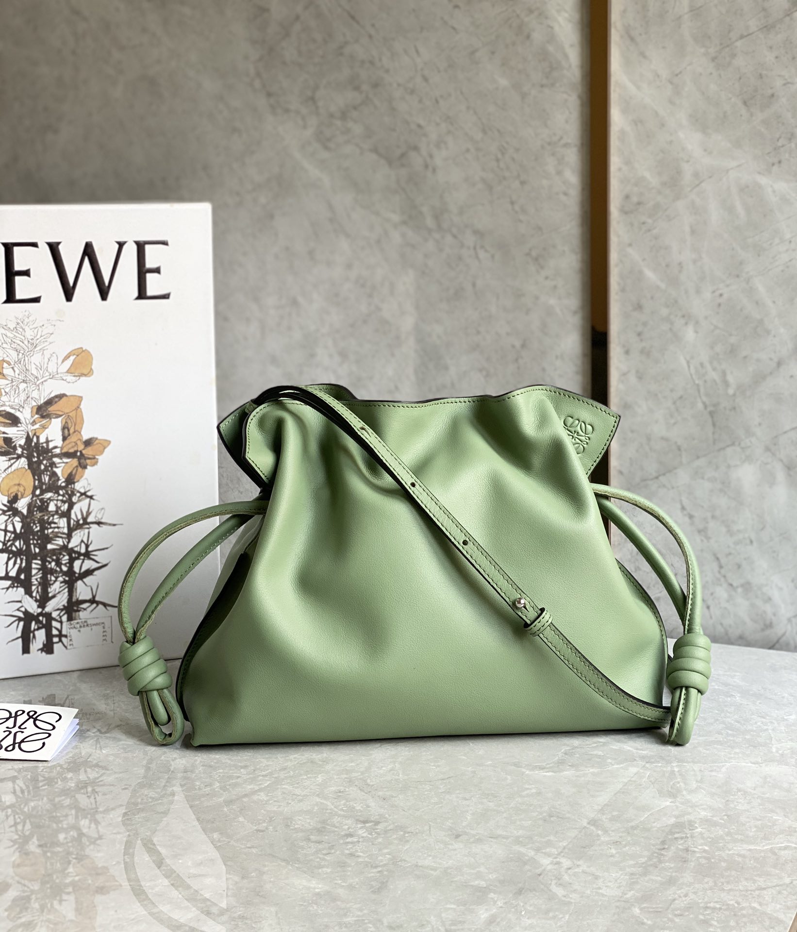 Loewe Medium Flamenco Clutch in Nappa Calfskin Light Green